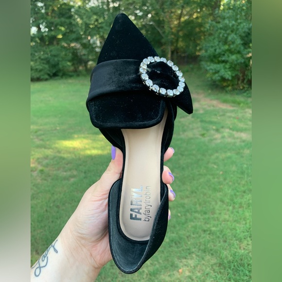 Velvet Pointed Rhinestone Ring Slip-On Loafers - Picture 6 of 16
